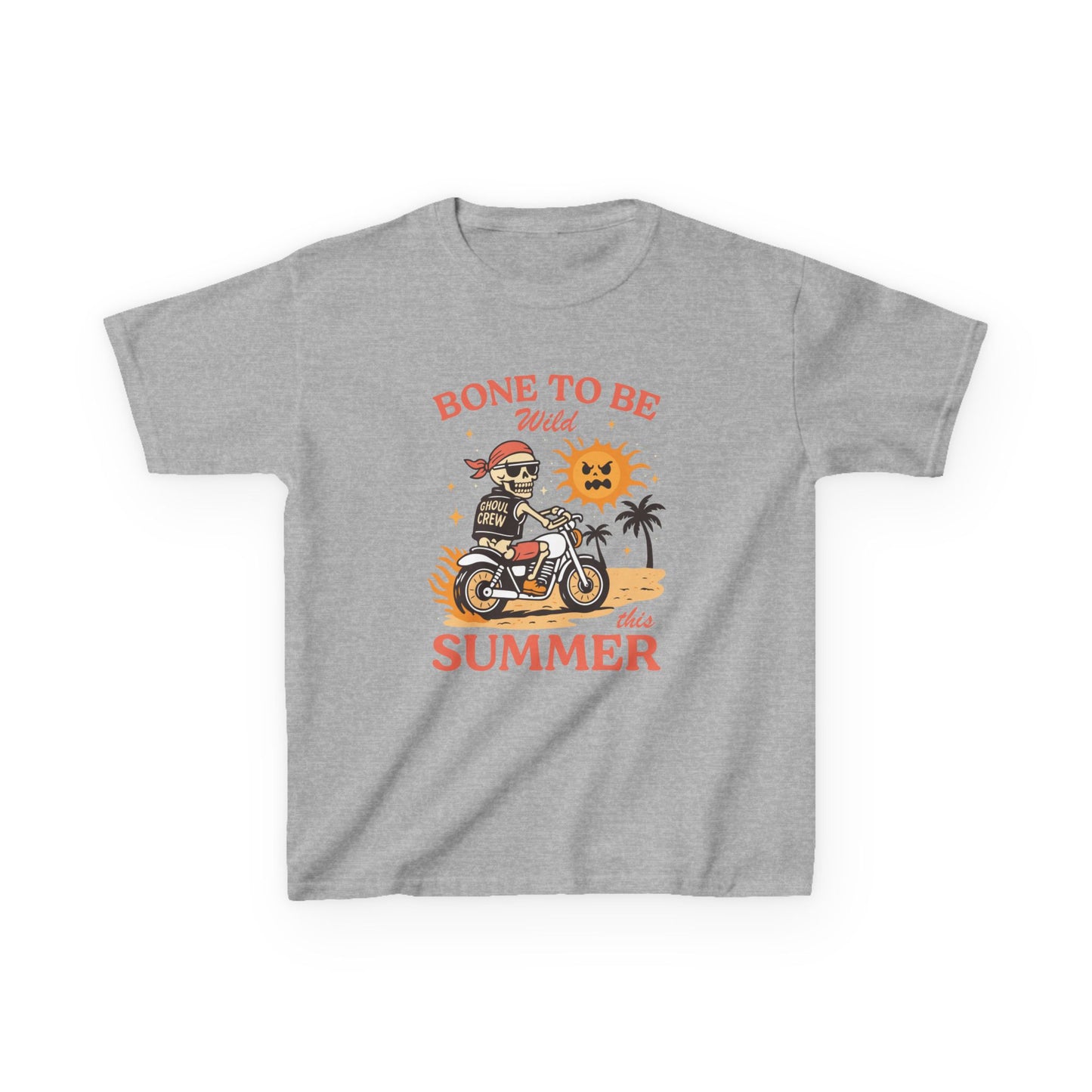 Kids T-Shirt — "Bone to Be Wild Summer" Motorcycle Skeleton Beach Tee