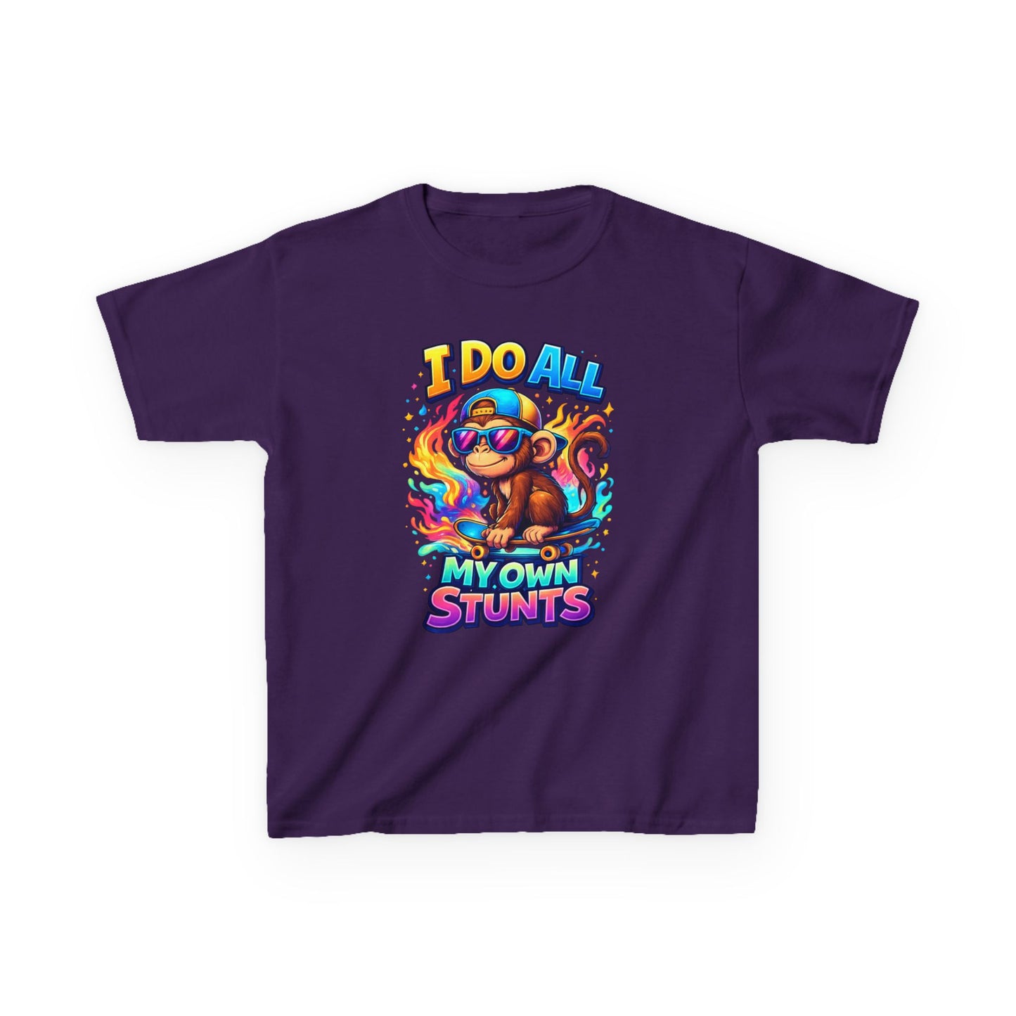 Kids T-Shirt — "I Do All My Own Stunts" Colorful Monkey Graphic