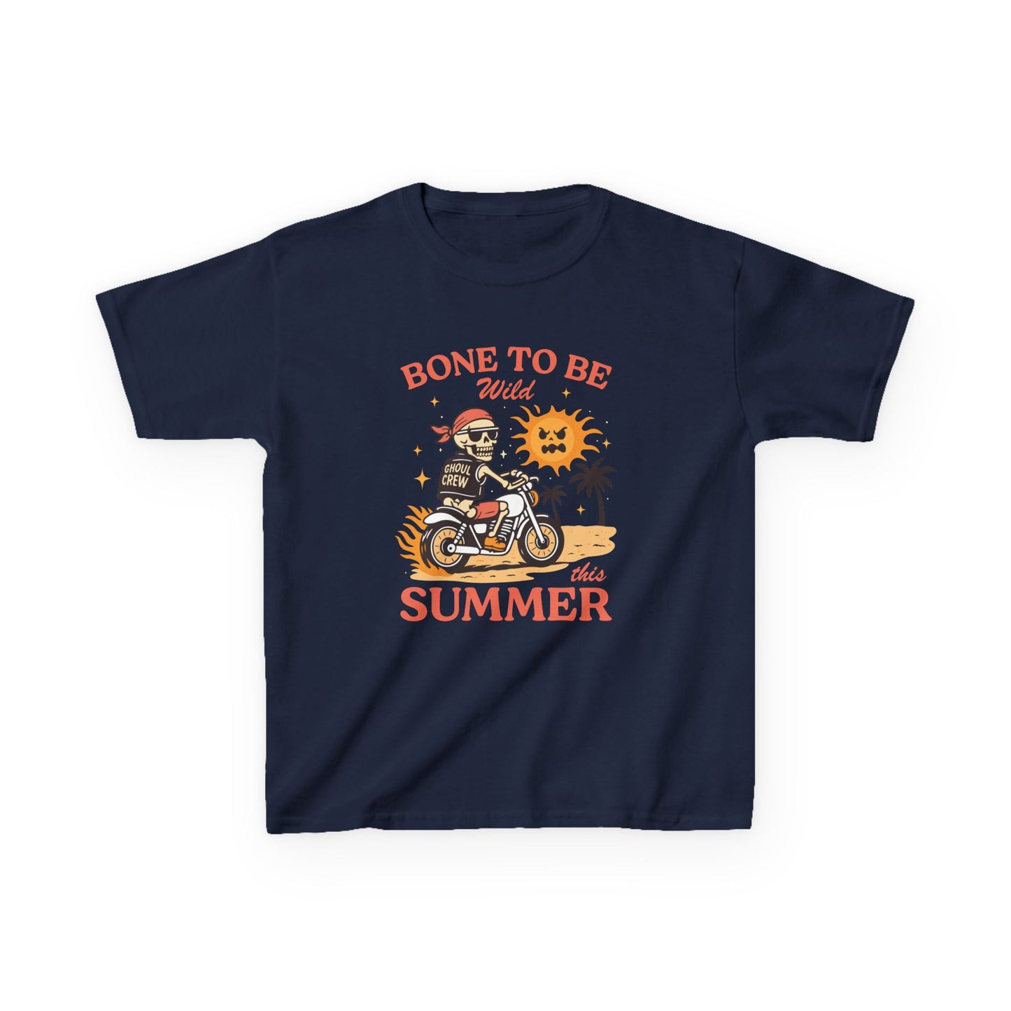 Kids T-Shirt — "Bone to Be Wild Summer" Motorcycle Skeleton Beach Tee