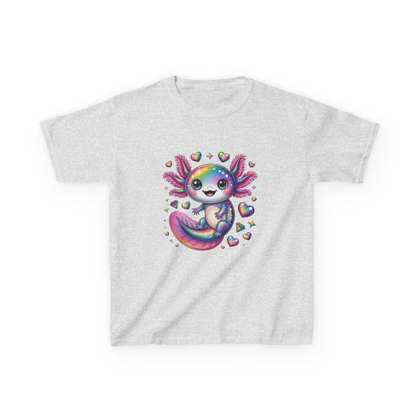 Kids Axolotl T-Shirt — Cute Rainbow Axolotl with Hearts