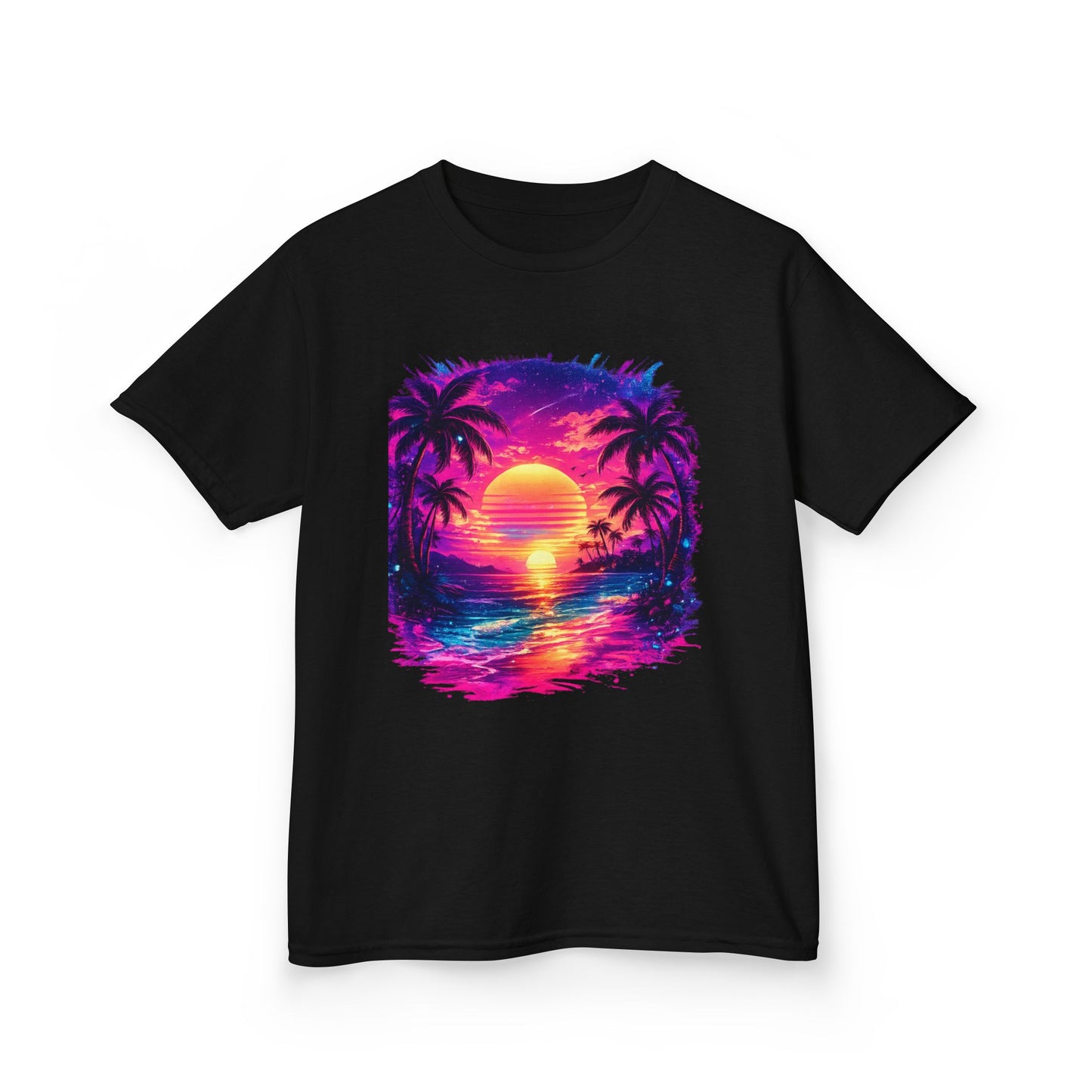 Kids T-Shirt — Neon Retro Sunset Palm Beach Tee