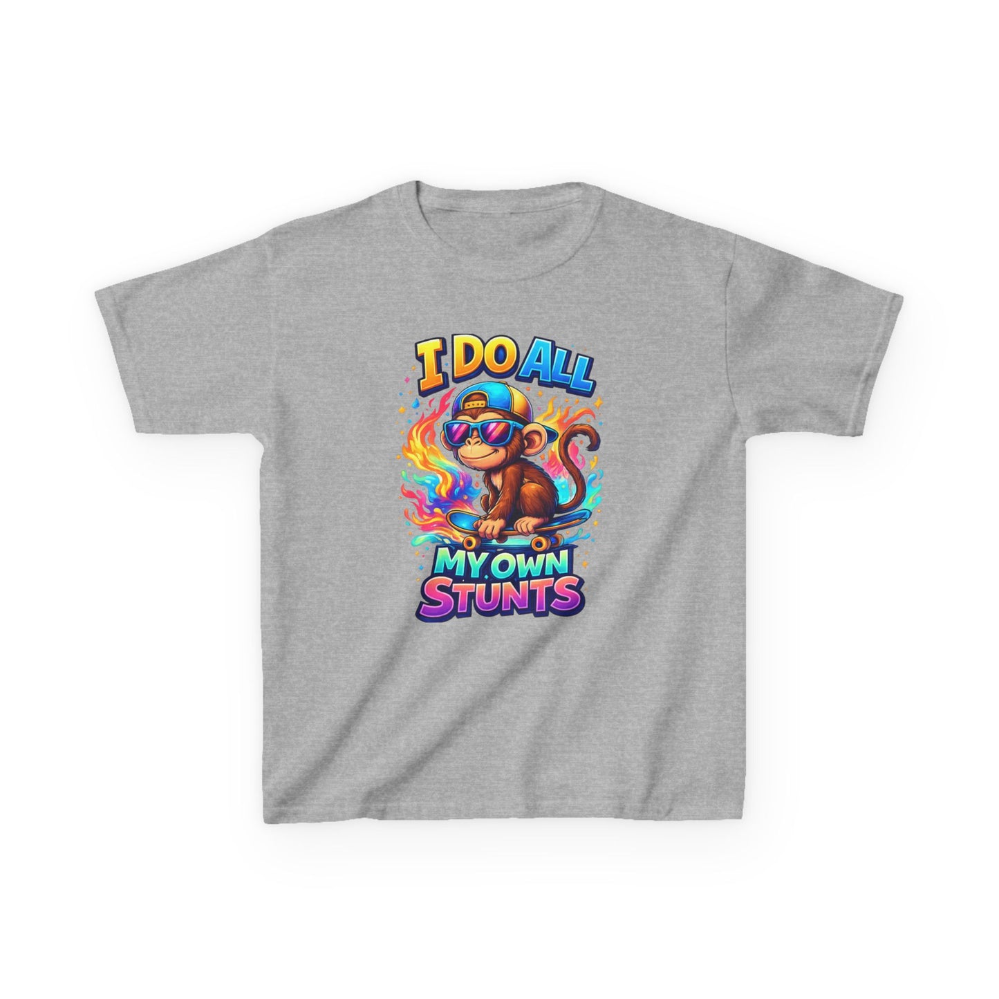 Kids T-Shirt — "I Do All My Own Stunts" Colorful Monkey Graphic