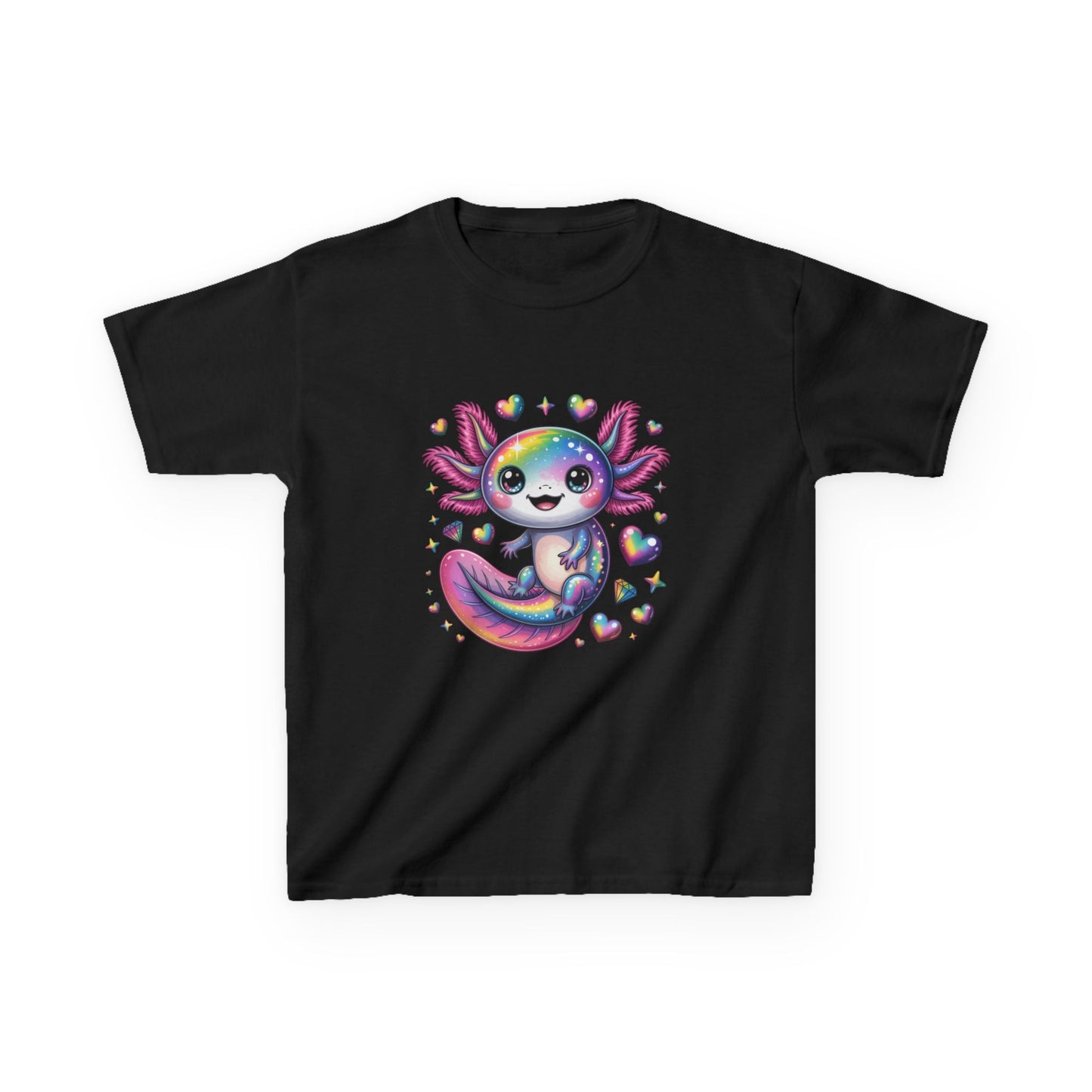 Kids Axolotl T-Shirt — Cute Rainbow Axolotl with Hearts