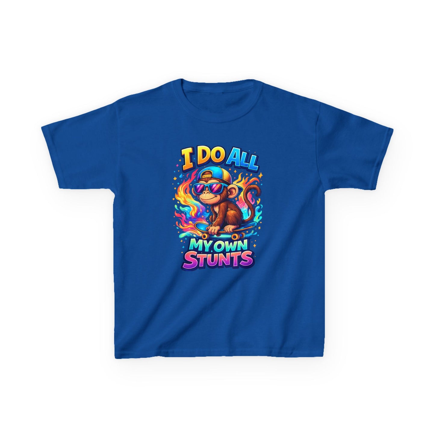 Kids T-Shirt — "I Do All My Own Stunts" Colorful Monkey Graphic