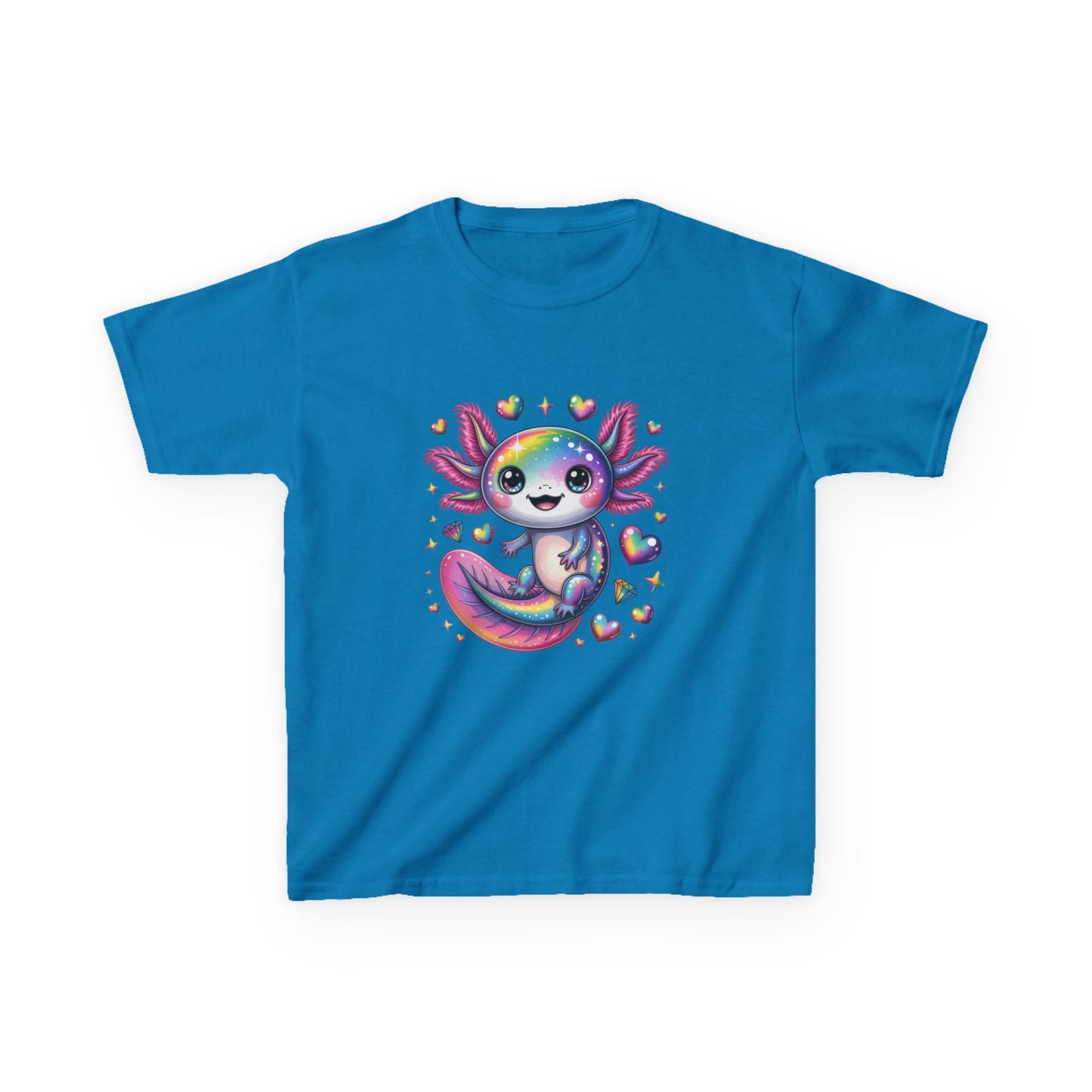 Kids Axolotl T-Shirt — Cute Rainbow Axolotl with Hearts