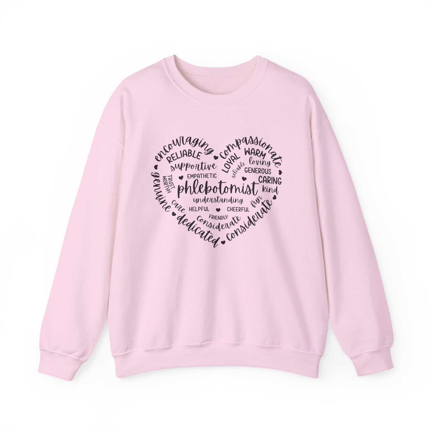 Phlebotomist Heart Word Cloud Crewneck Sweatshirt — Medical Lab Tech Gift