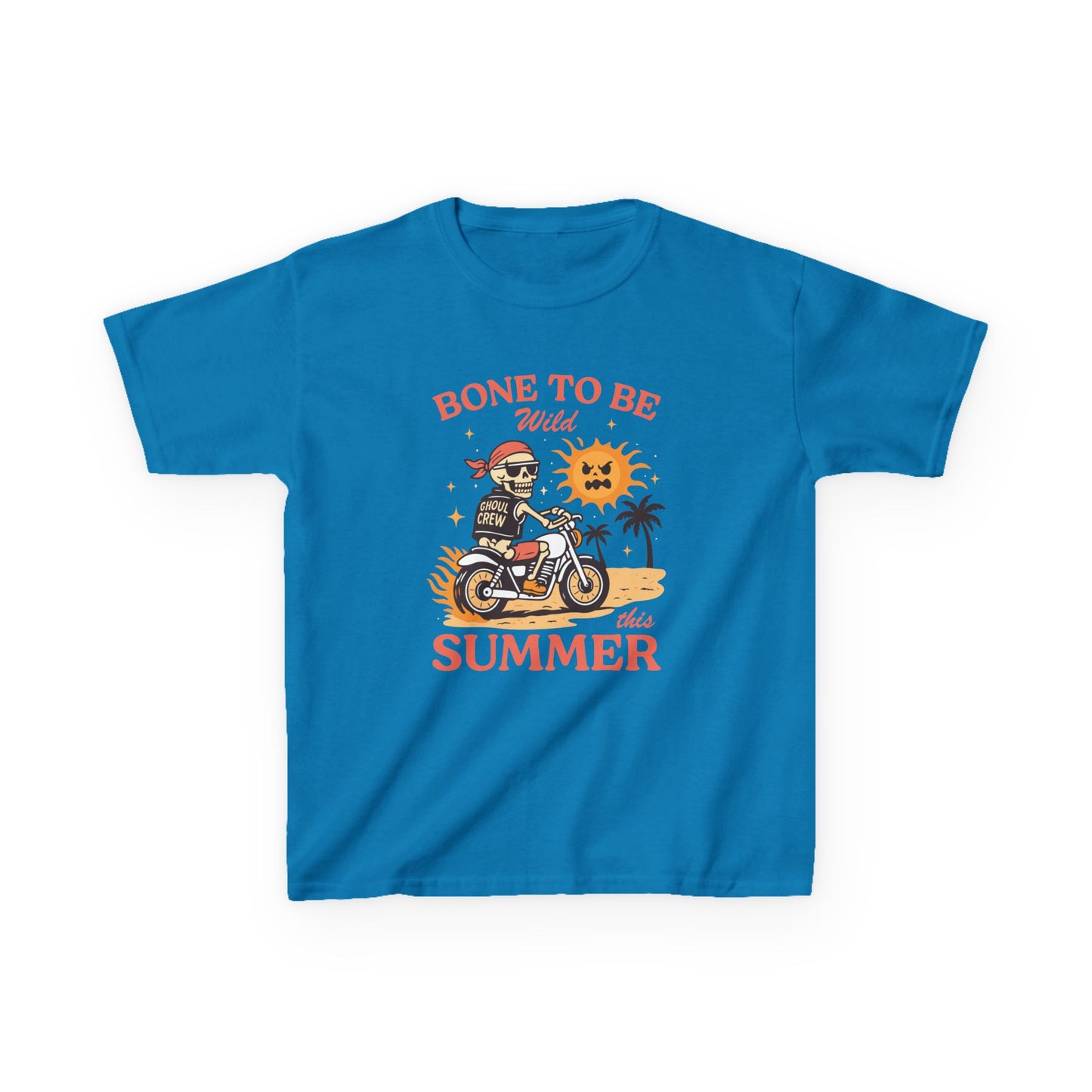 Kids T-Shirt — "Bone to Be Wild Summer" Motorcycle Skeleton Beach Tee