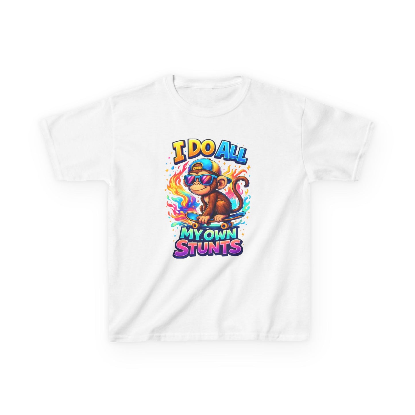 Kids T-Shirt — "I Do All My Own Stunts" Colorful Monkey Graphic