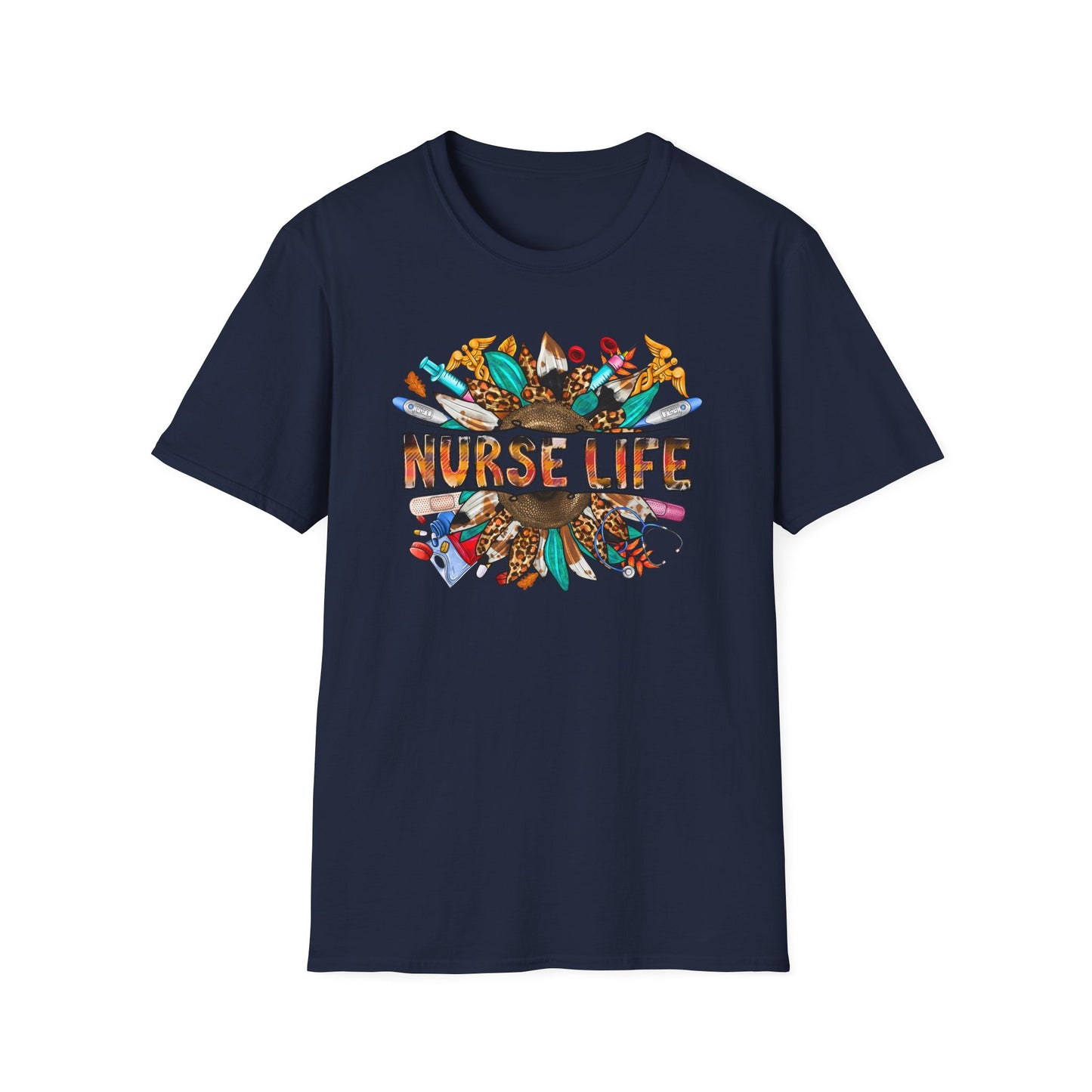 Nurse Life Graphic T‑Shirt – Colorful Scrubs & Stethoscope Design