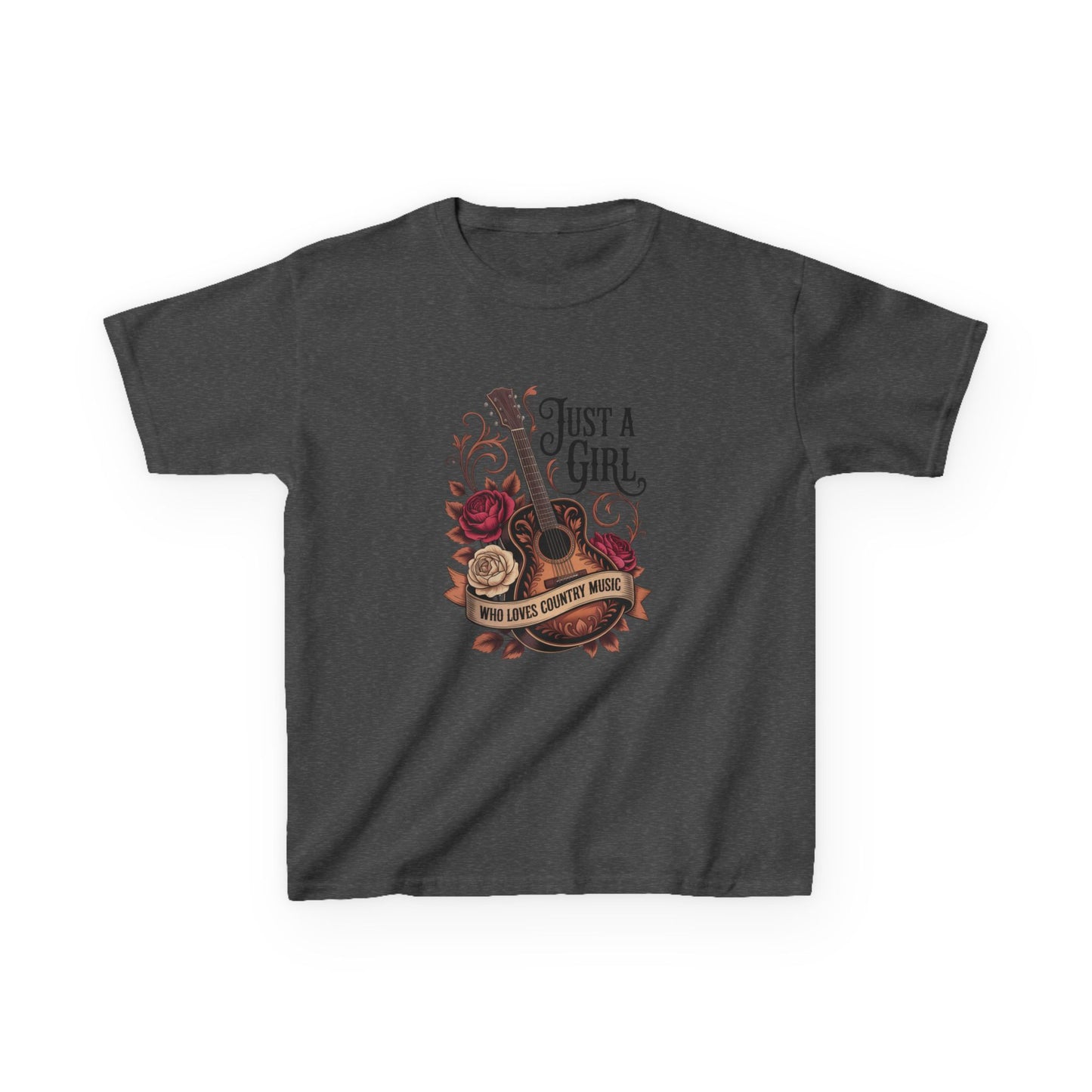 Kids Tee — "Just A Girl" Acoustic Guitar Floral Design