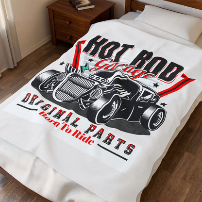 Hot Rod Garage Velveteen Plush Blanket — Car Throw