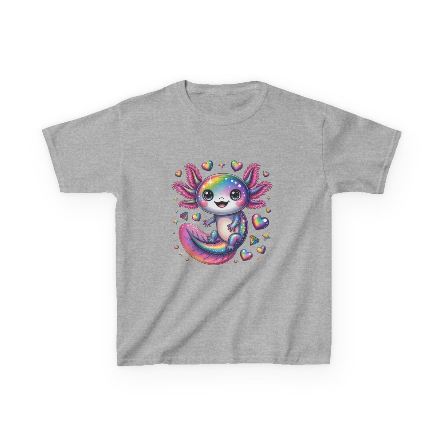Kids Axolotl T-Shirt — Cute Rainbow Axolotl with Hearts