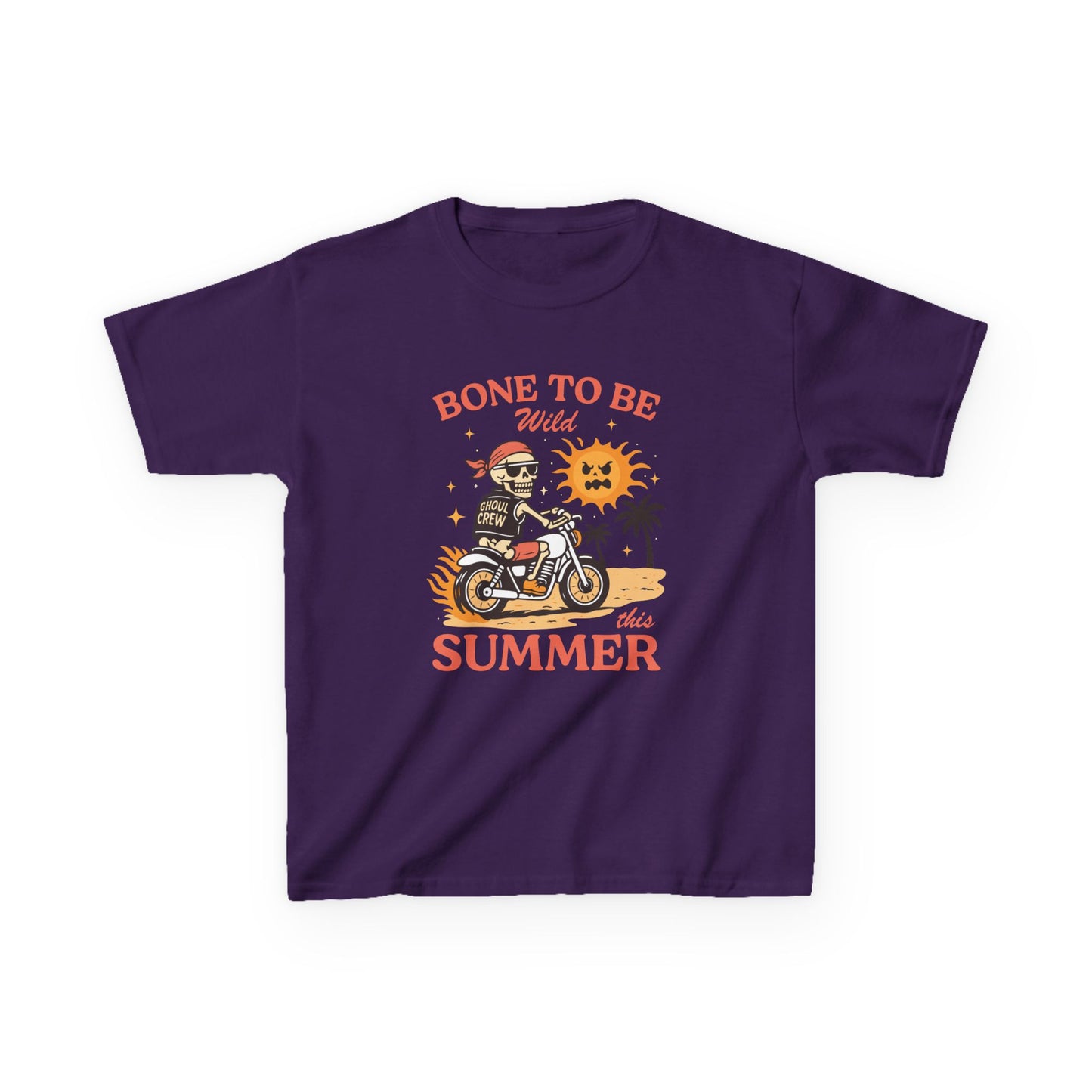 Kids T-Shirt — "Bone to Be Wild Summer" Motorcycle Skeleton Beach Tee