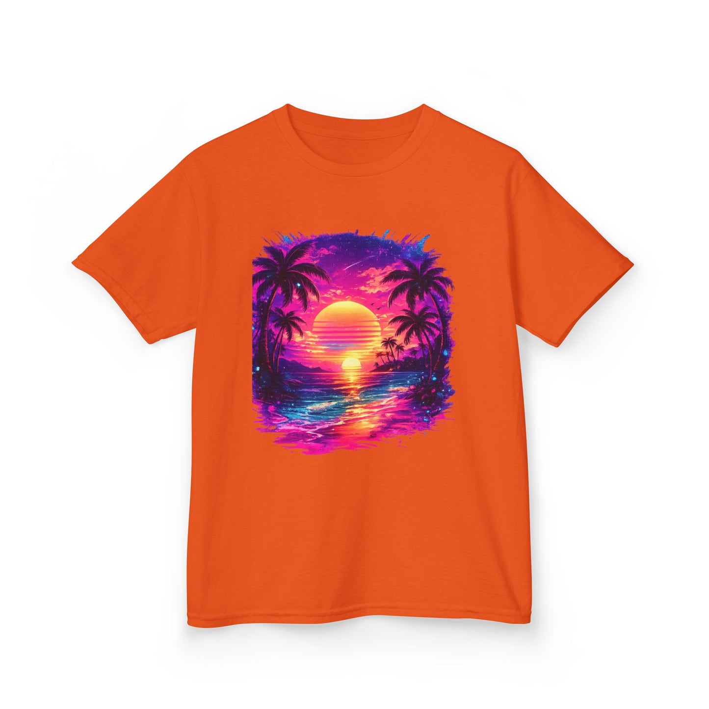 Kids T-Shirt — Neon Retro Sunset Palm Beach Tee