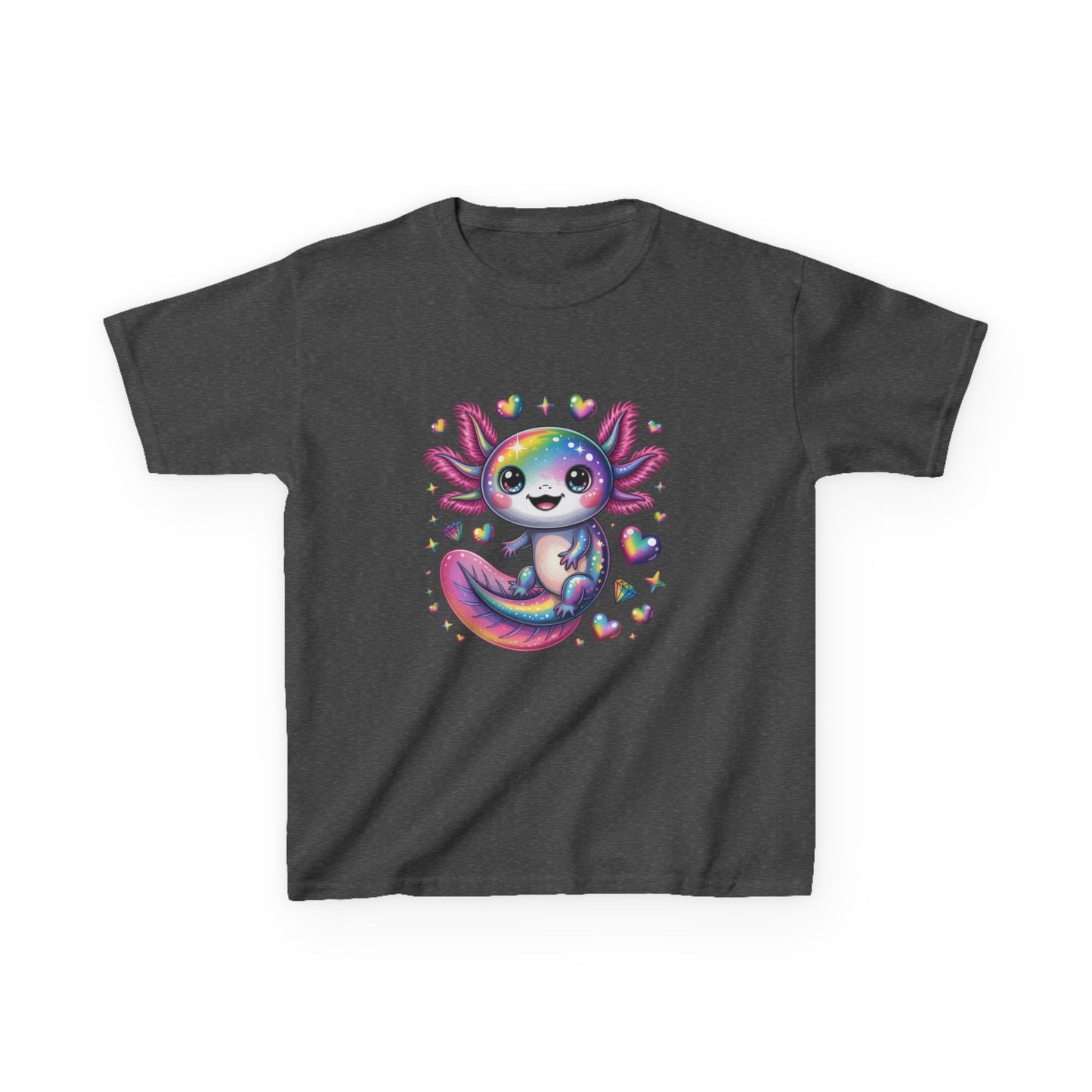 Kids Axolotl T-Shirt — Cute Rainbow Axolotl with Hearts