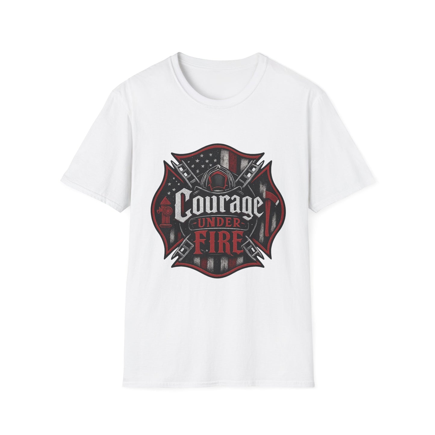 Courage Under Fire T‑Shirt — Patriotic Firefighter Emblem Tee