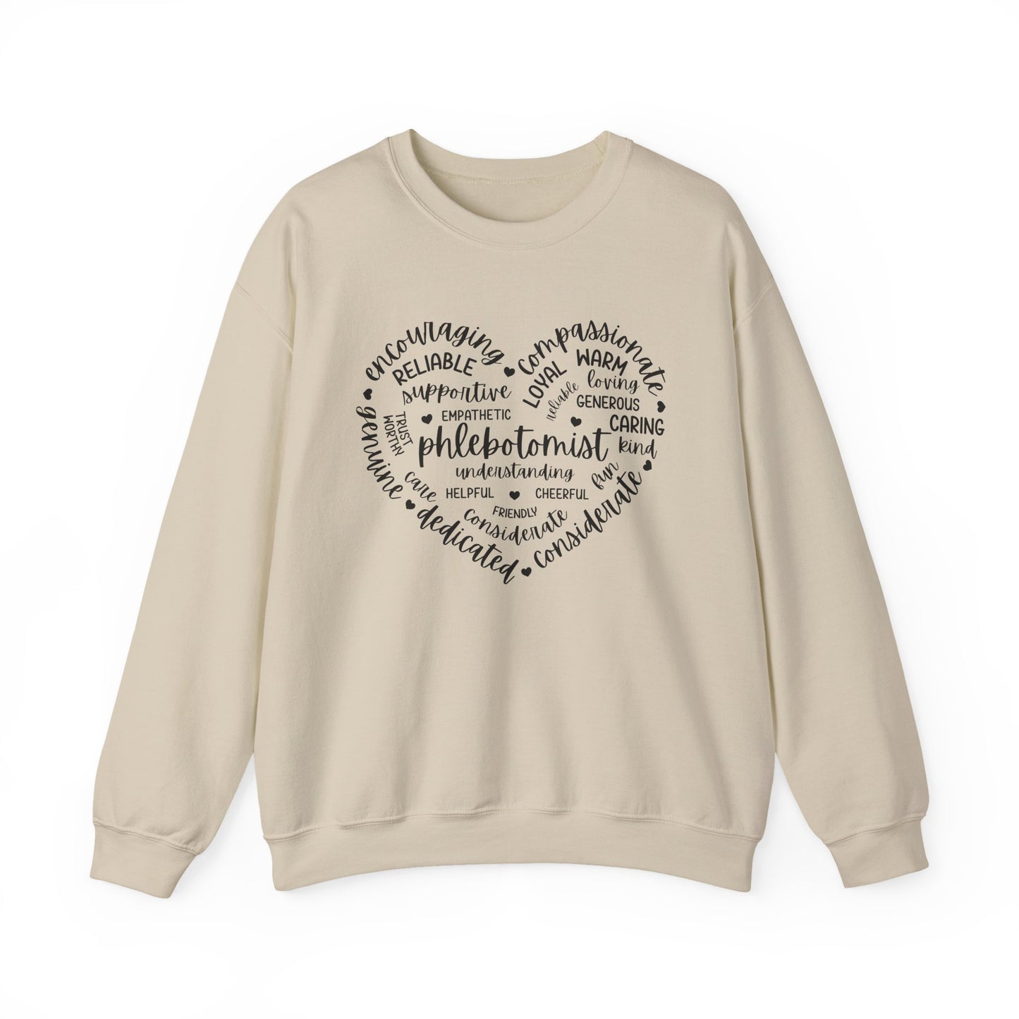 Phlebotomist Heart Word Cloud Crewneck Sweatshirt — Medical Lab Tech Gift