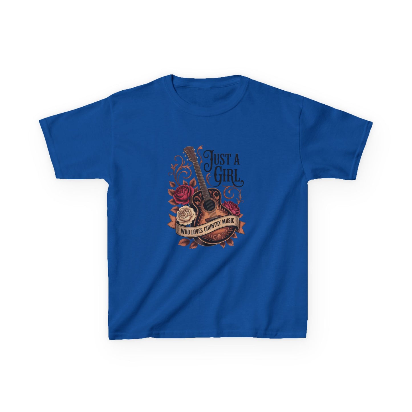 Kids Tee — "Just A Girl" Acoustic Guitar Floral Design