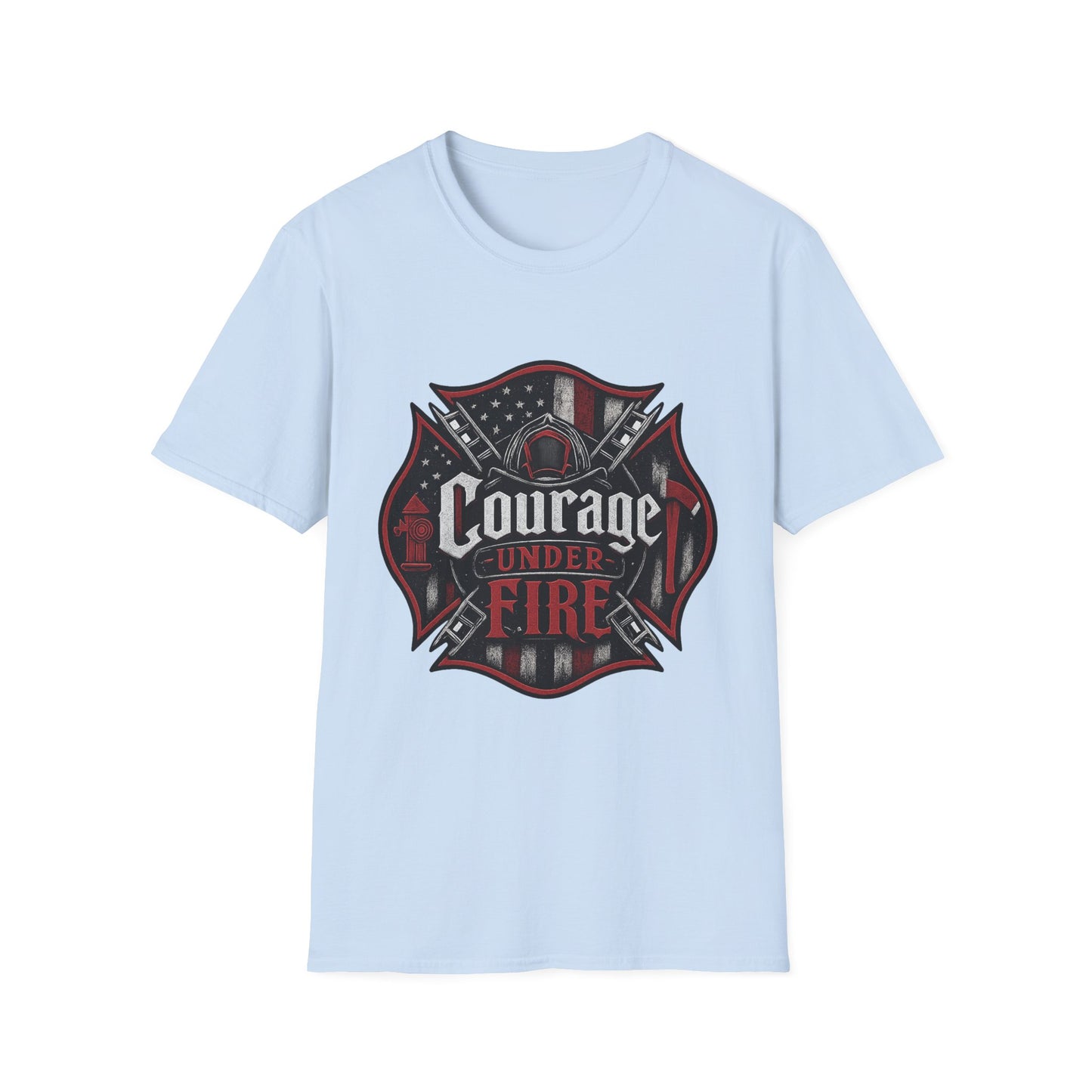 Courage Under Fire T‑Shirt — Patriotic Firefighter Emblem Tee