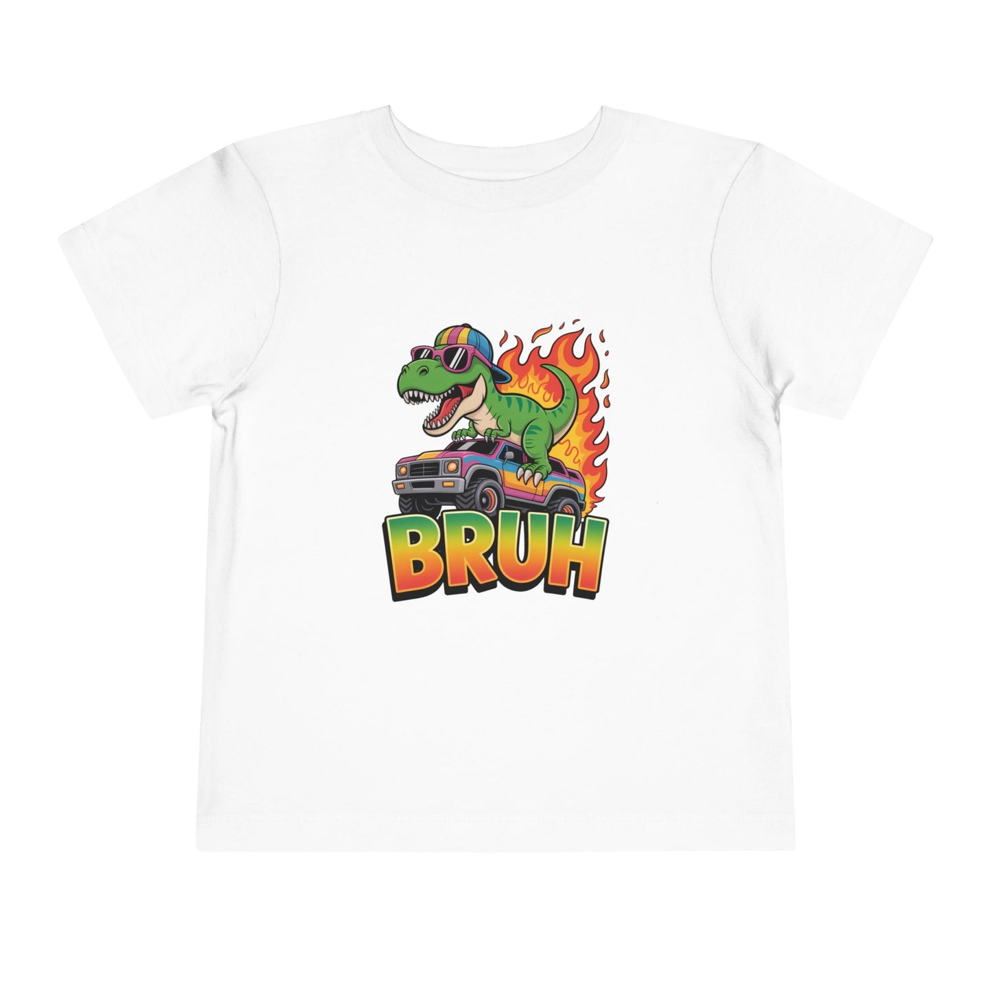 Toddler Tee — 'Bruh' Dino on Hot Rod Graphic