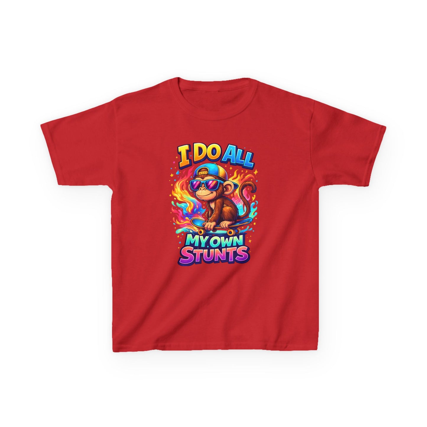 Kids T-Shirt — "I Do All My Own Stunts" Colorful Monkey Graphic