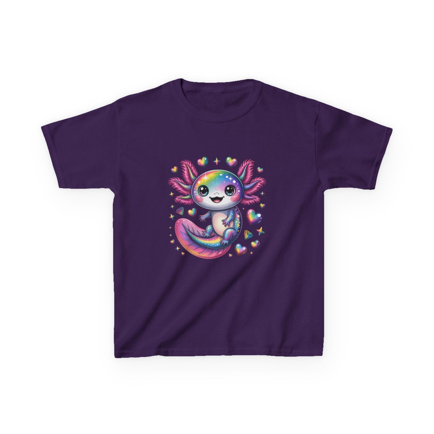 Kids Axolotl T-Shirt — Cute Rainbow Axolotl with Hearts