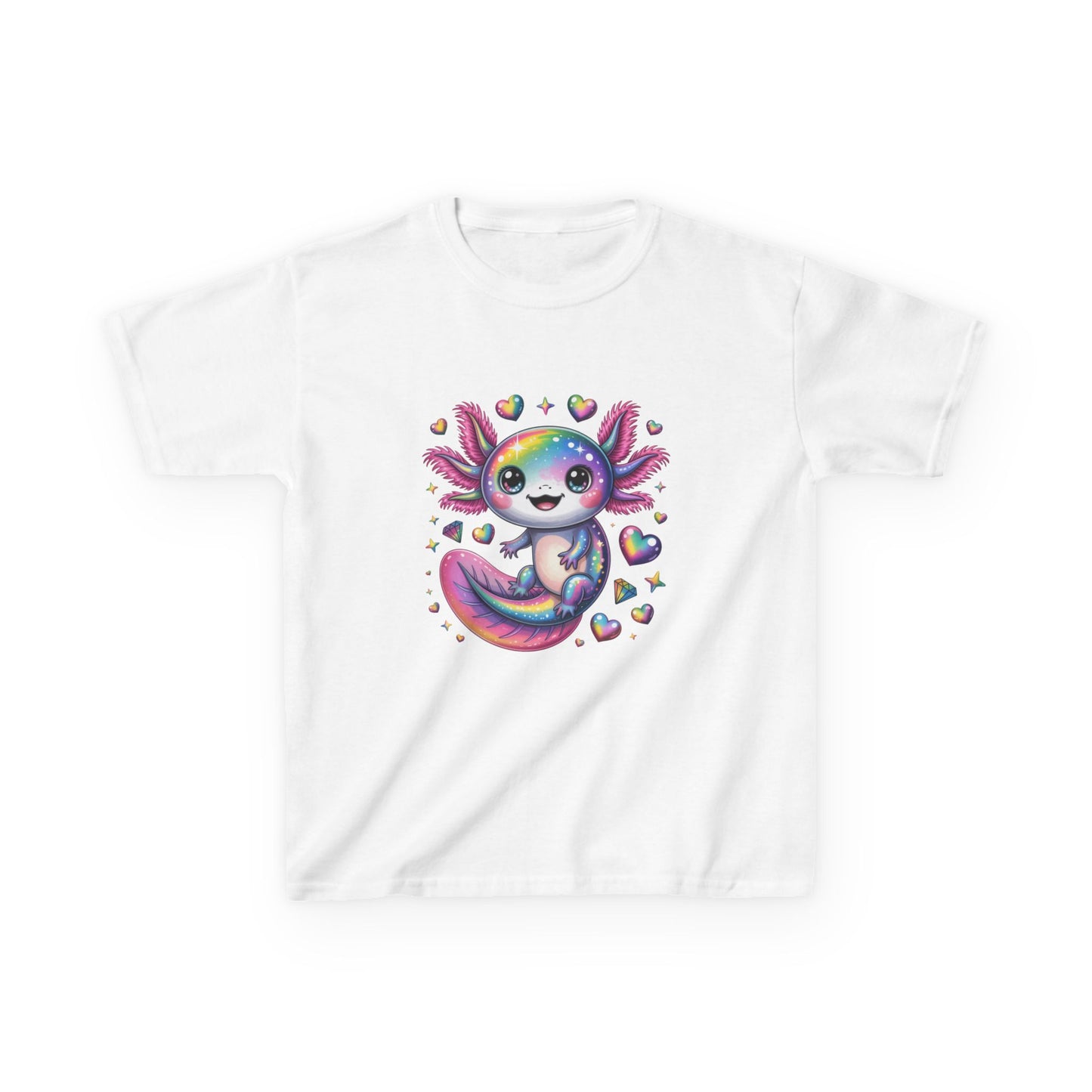 Kids Axolotl T-Shirt — Cute Rainbow Axolotl with Hearts