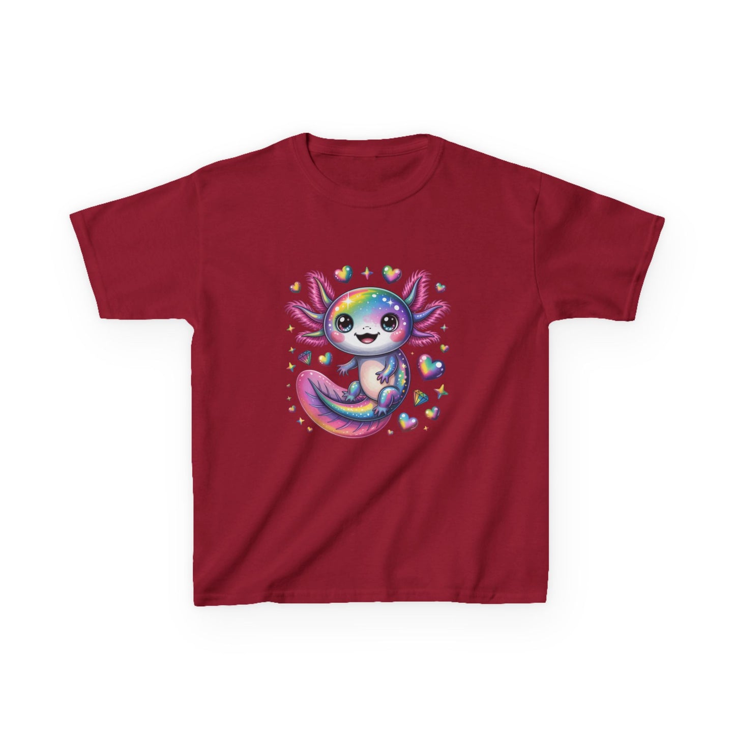 Kids Axolotl T-Shirt — Cute Rainbow Axolotl with Hearts
