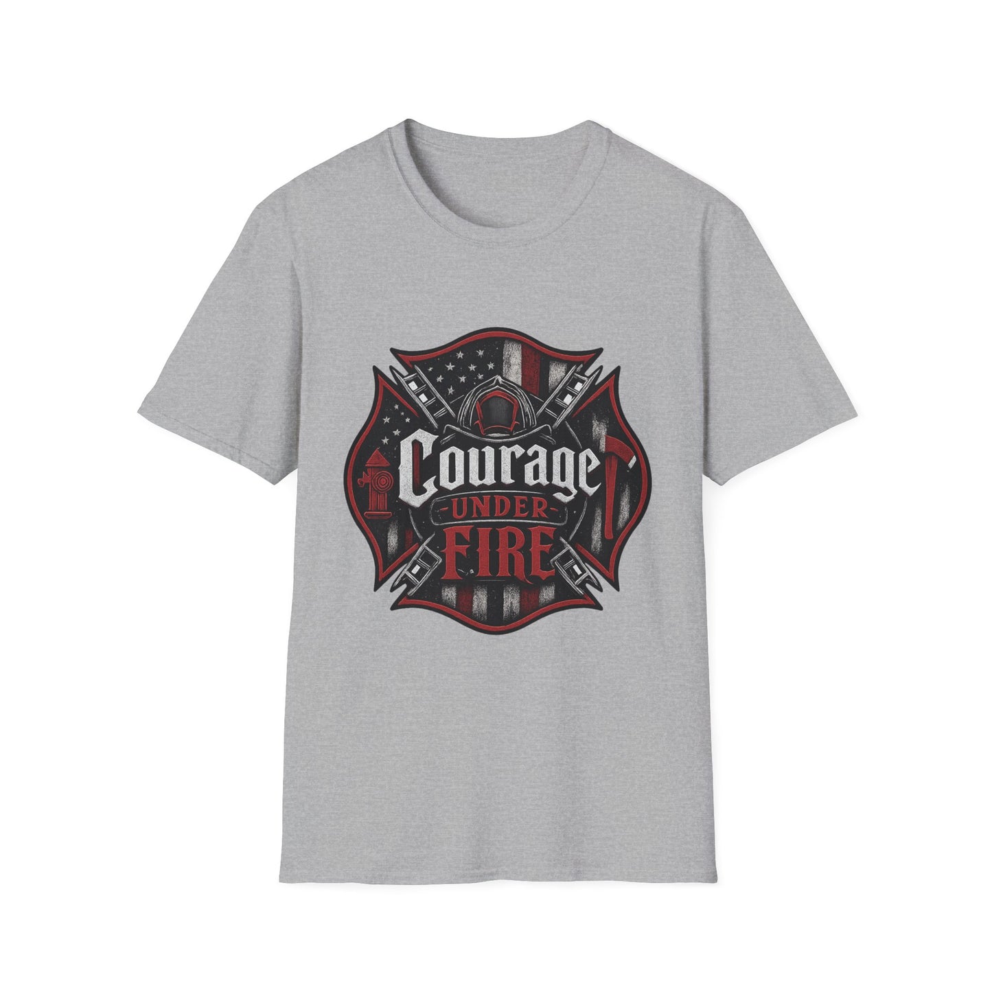 Courage Under Fire T‑Shirt — Patriotic Firefighter Emblem Tee